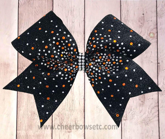 Black glitter cheer bow with topaz and crystal rhinestones