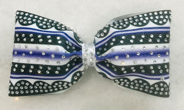 Daisy Mae cheer bow in purple white and black 