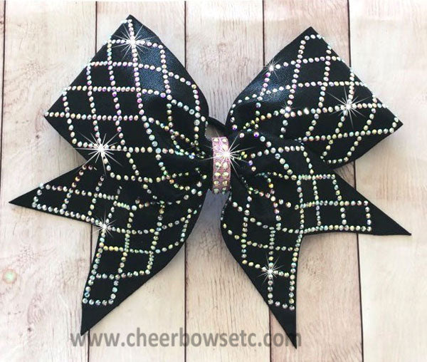 Diamond Material Girl Cheerleading Bow in black with crystal AB stones 