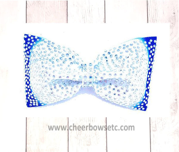 Royal Blue and White Tailless Cheer Bow
