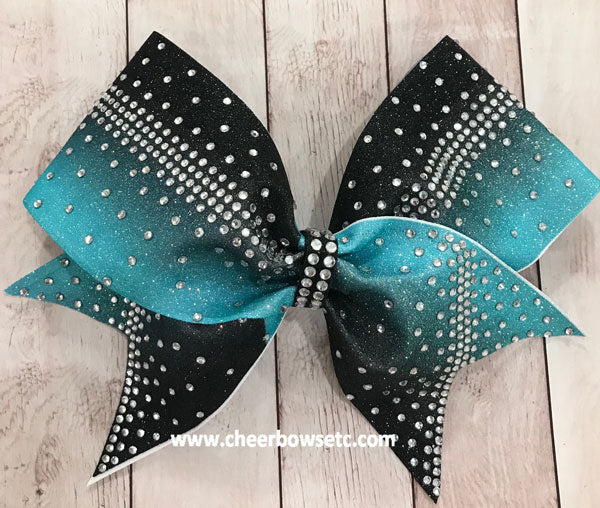 Stunning Dye Sublimation Rhinestone bow in Teal and Black 
