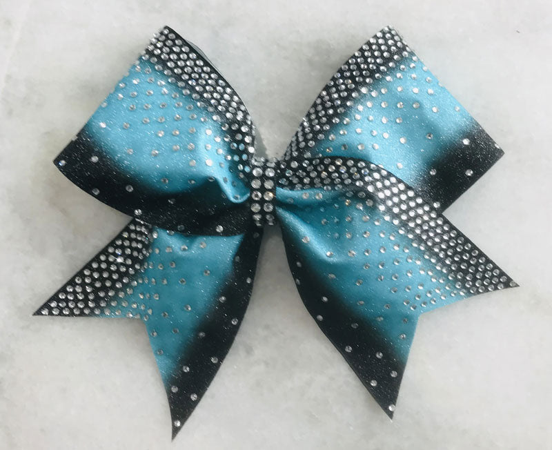 Turquoise and black rhinestone cheer bows