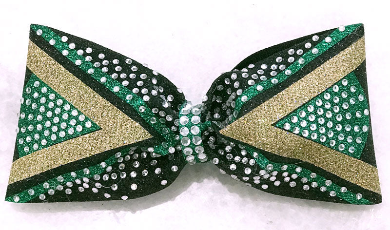 teal, black and confetti gold sydney style cheer bow