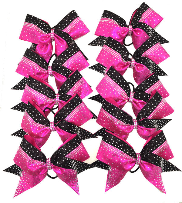 Berry Pink and black team cheerleading hair bows 