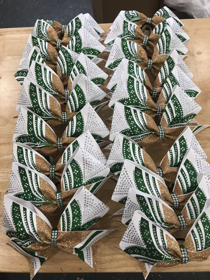 team girl power emerald gold white bows