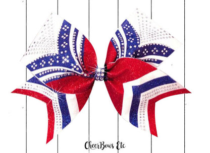 red white and blue rhinestone & glitter cheer bows 