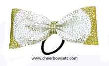 Gold and white tailless cheer bow