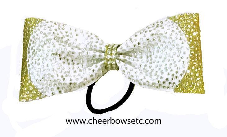 Gold and white tailless cheer bow