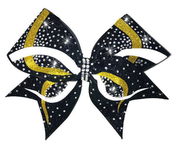 Yellow gold and white glitter Infinity competition cheerleading bow