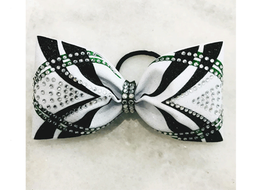 forest green white and black with rhinestones cheer bow