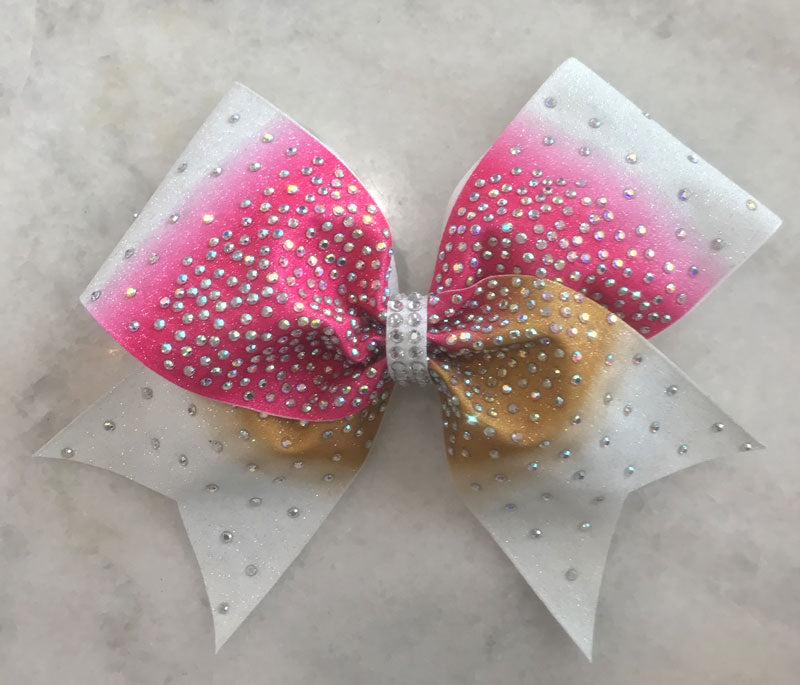 Pink and gold cheer bow