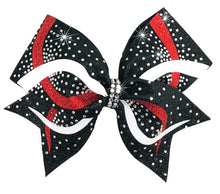 Cheerleading Hair Bow in black, white & red glitter with rhinestones