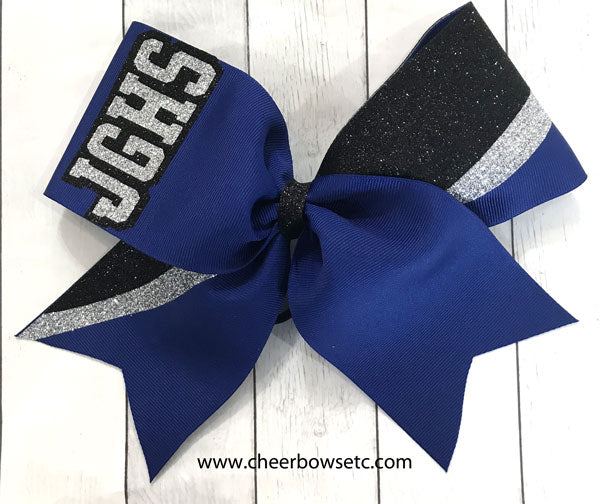 Royal Blue Glitter Team Lettered Switch Kick Cheer Bow 
