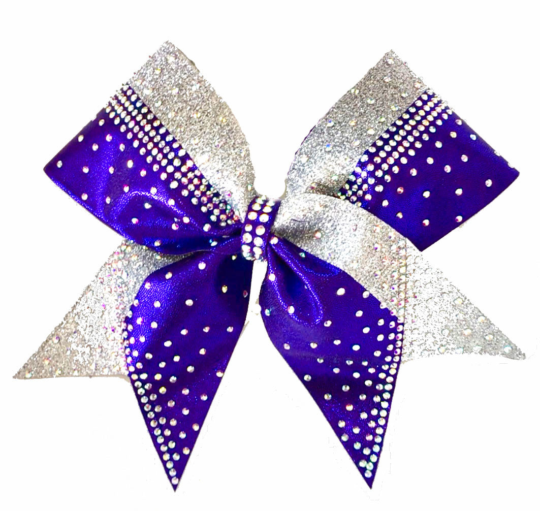 Purple Rhinestones with silver glitter cheerleading bows