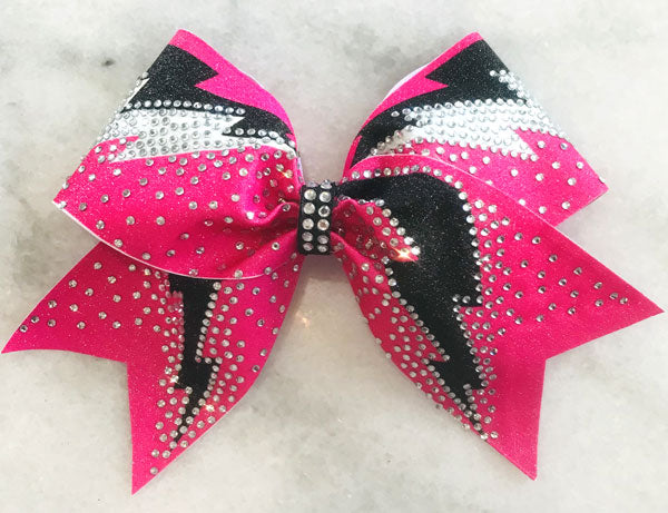 Hot Pink White & Black  Lighting Bolt Cheer Bow 