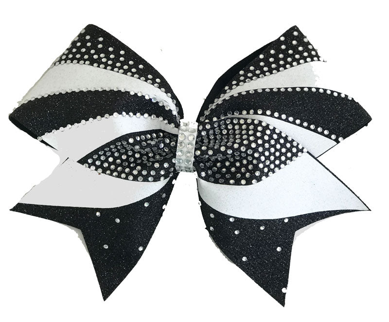 Black & White rhinestone and glitter cheerleading bow