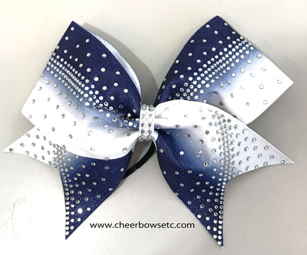 Navy Blue & White Rhinestone Cheerleading Bow Dye sublimation