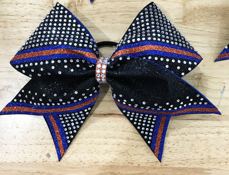 arabesque cheer bow black orange blue