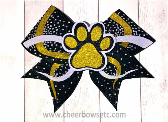 3D Paw Bow black gold and white 