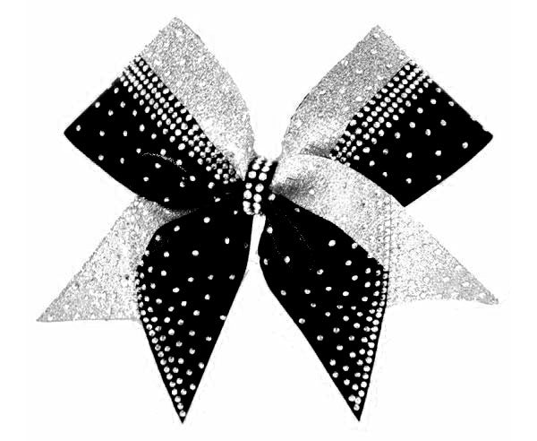 black and silver cheerleading bow with rhinestones