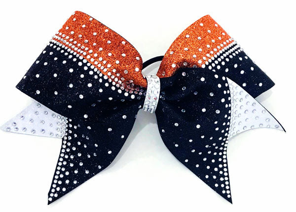 orange black & white cheerleading hairbow with rhinestones