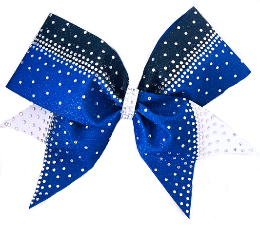 royal blue, black and white rhinestone competition bow