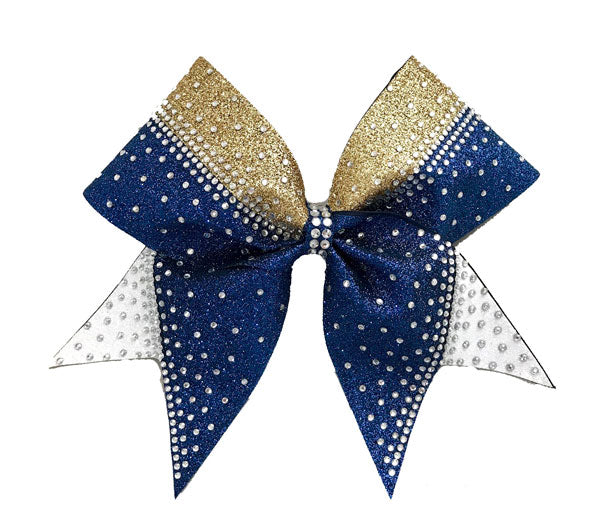 Navy Blue, Gold & White Glitter Rhinestone cheerleading bow