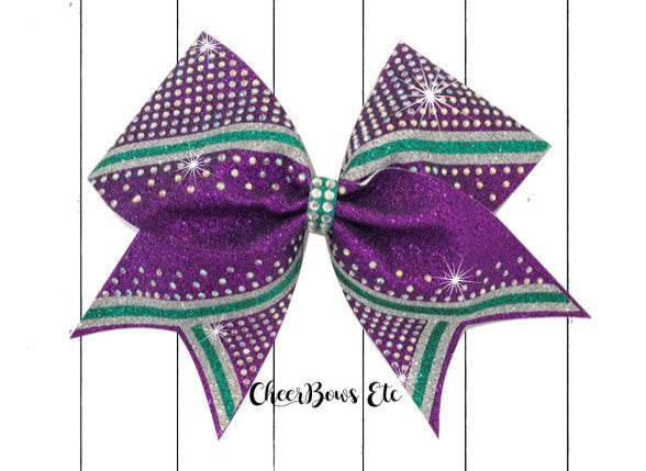 Purple Teal and Silver cheer bow