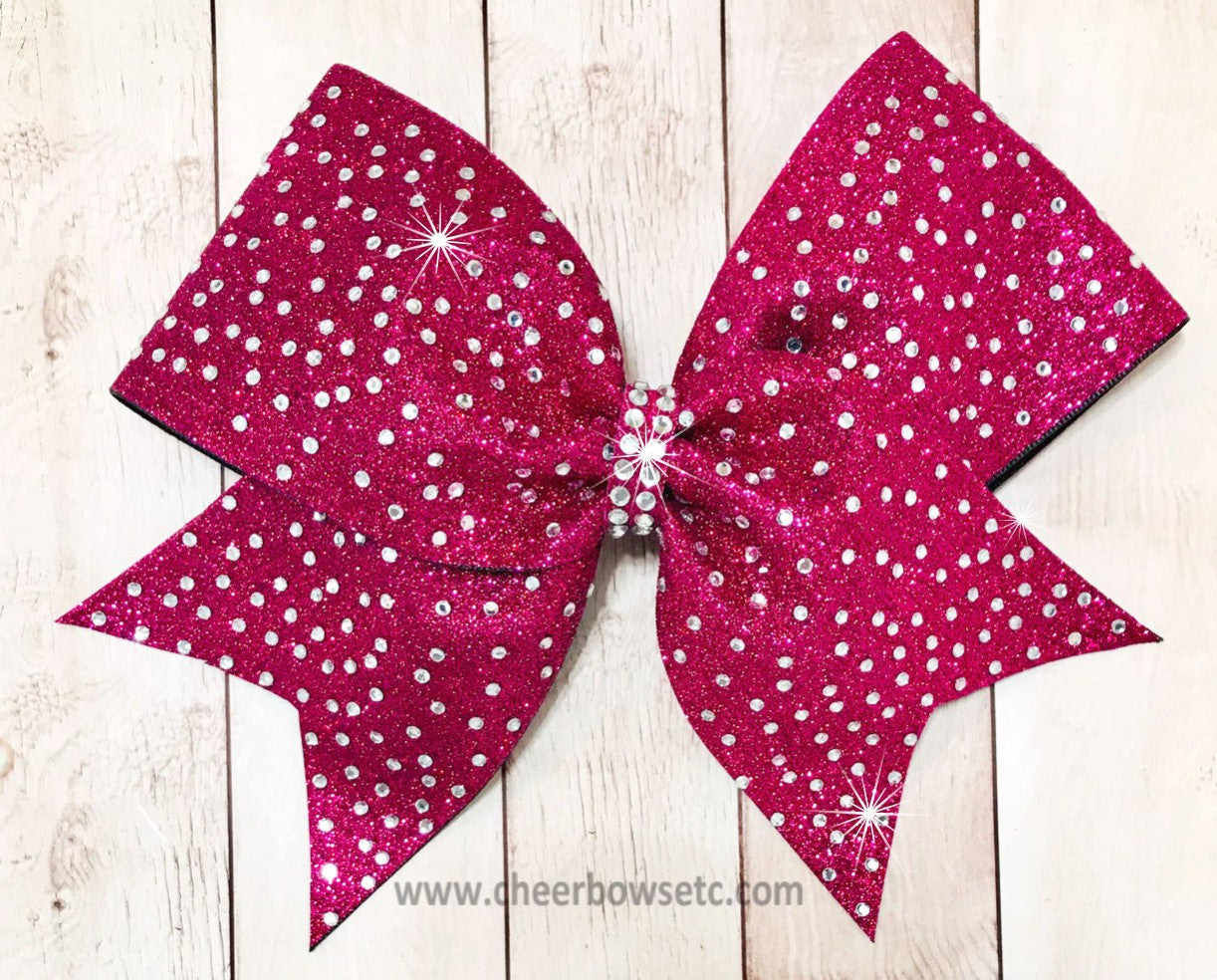 rasberry hot pink glitter bow with stones 