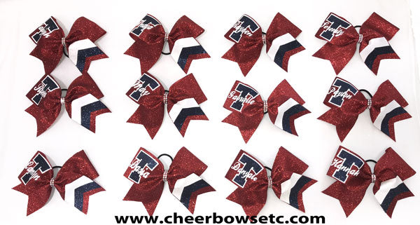 Red team cheerleading bows with logo 