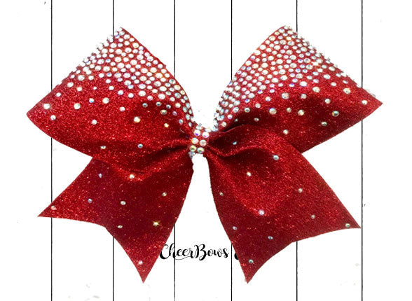 red cheerleading hair bow with ab crystal rhinestones