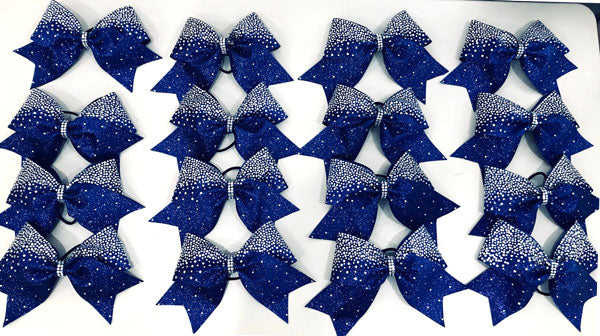 navy blue awesome cheer bows with rhinestones 