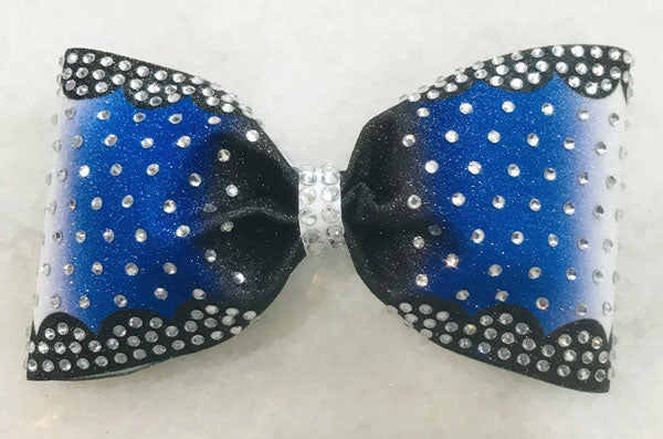 Royal Blue and Black Rhinestone Cheer Bow