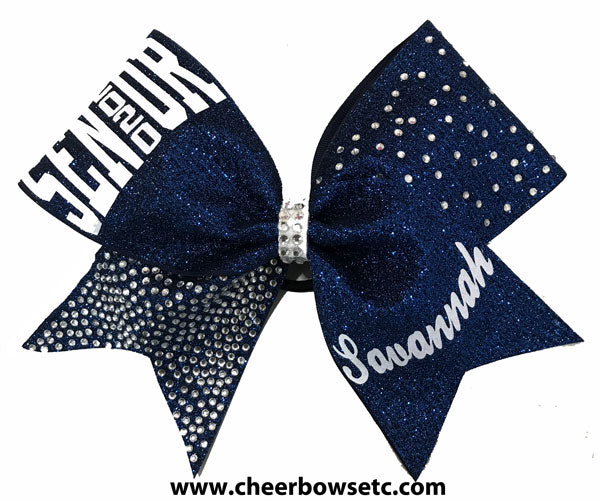 navy blue senior cheerleading bow