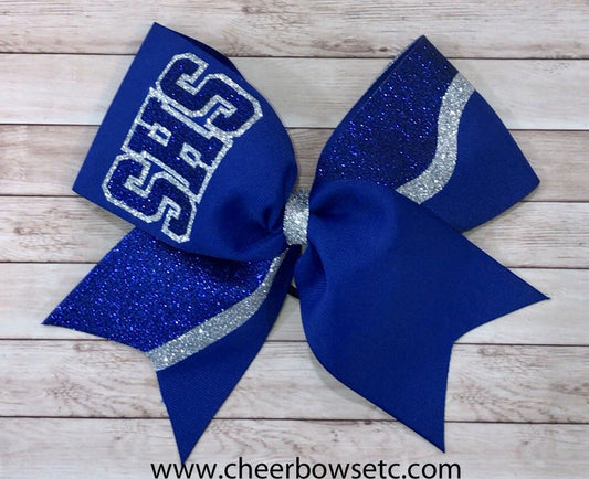 3 letters school bow in royal & silver 