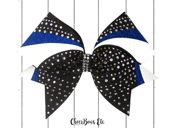royal blue black and white cheer bow