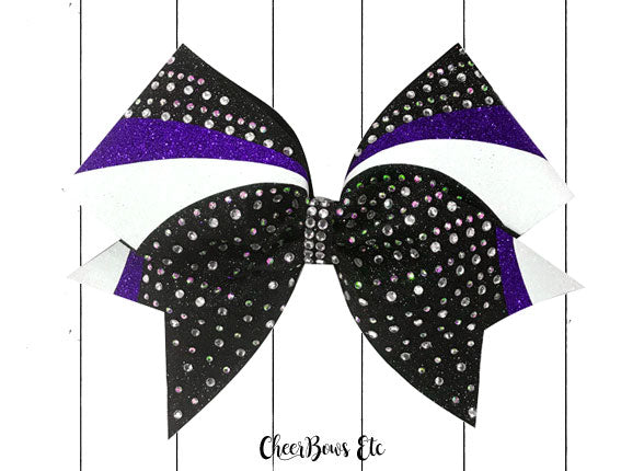 Purple white and black cheer bow