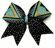 Teal Gold Black Sydney Rhinestone cheerleading hair bow