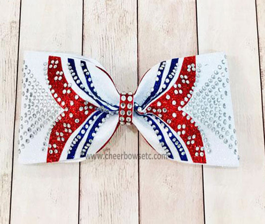 Tailess cheerleading hair bow red, white and blue