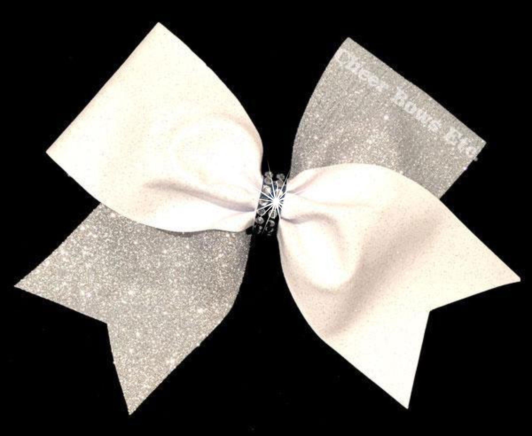 silver and white sparkly cheer bow