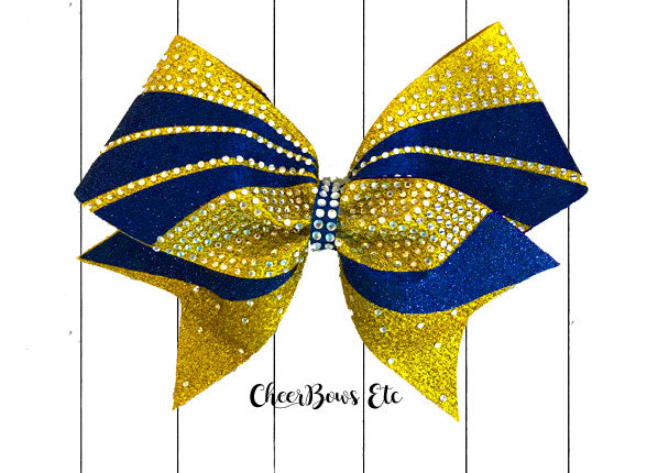 Navy Blue & Gold Rhinestone Cheerleading bow